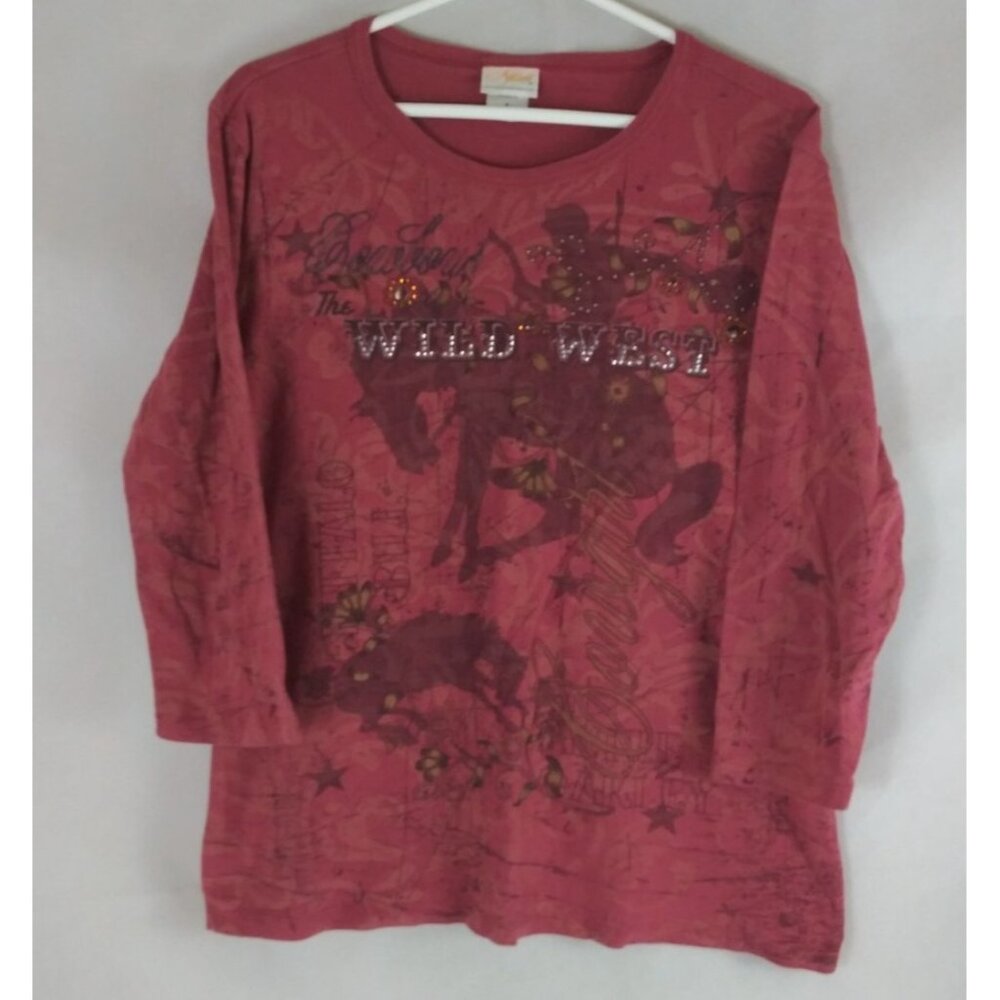 Artisians Women's Wild West Beaded Cowgirl Design 100% Cotton Shirt Size Large